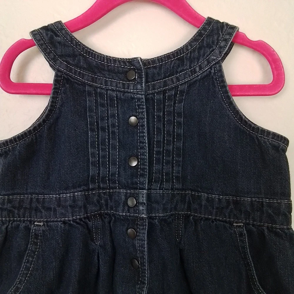 Old Navy Girls 4T Denim Dress Sleeveless Snap Front Blue‎ Cotton Pinafore Style